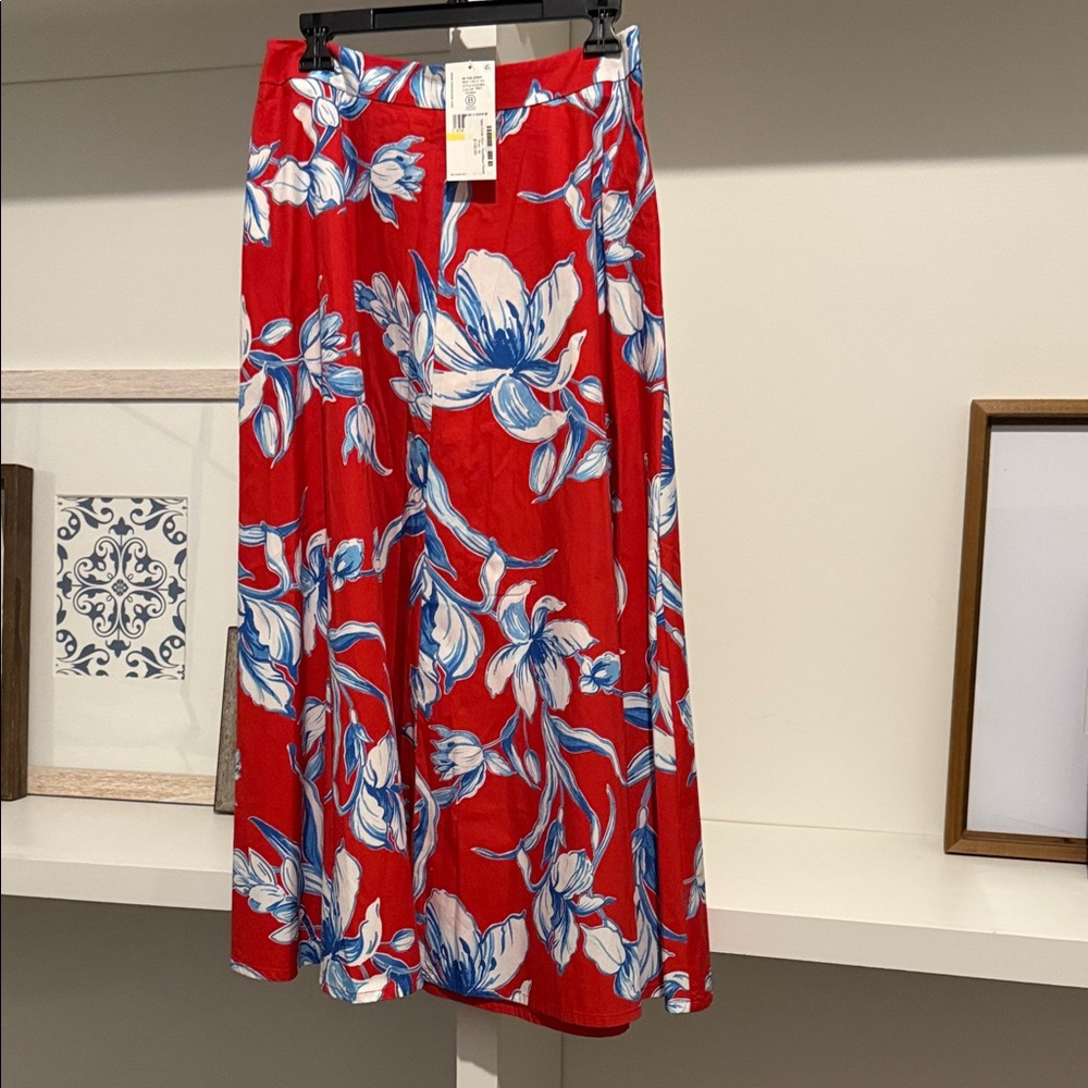 Karen Kane Vibrant Red and Blue Floral A-Line Skirt - Easter
